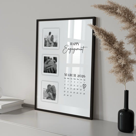 Personalised Engagement Photo Print – Custom Calendar Print with Photos & Date Highlight Gift