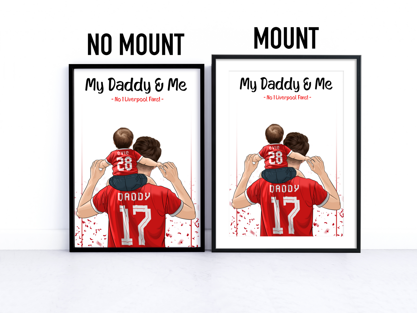Personalised Father & Child Football Shirt Print – Custom Gift for Dad, Daddy and Me Football Art