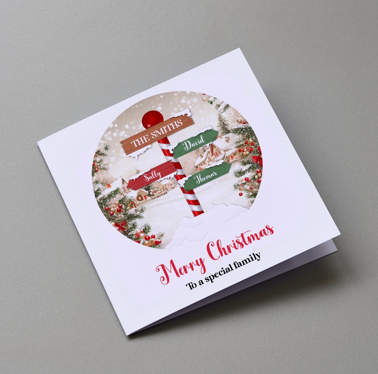 Custom Signpost Family Name Christmas Greetings Card