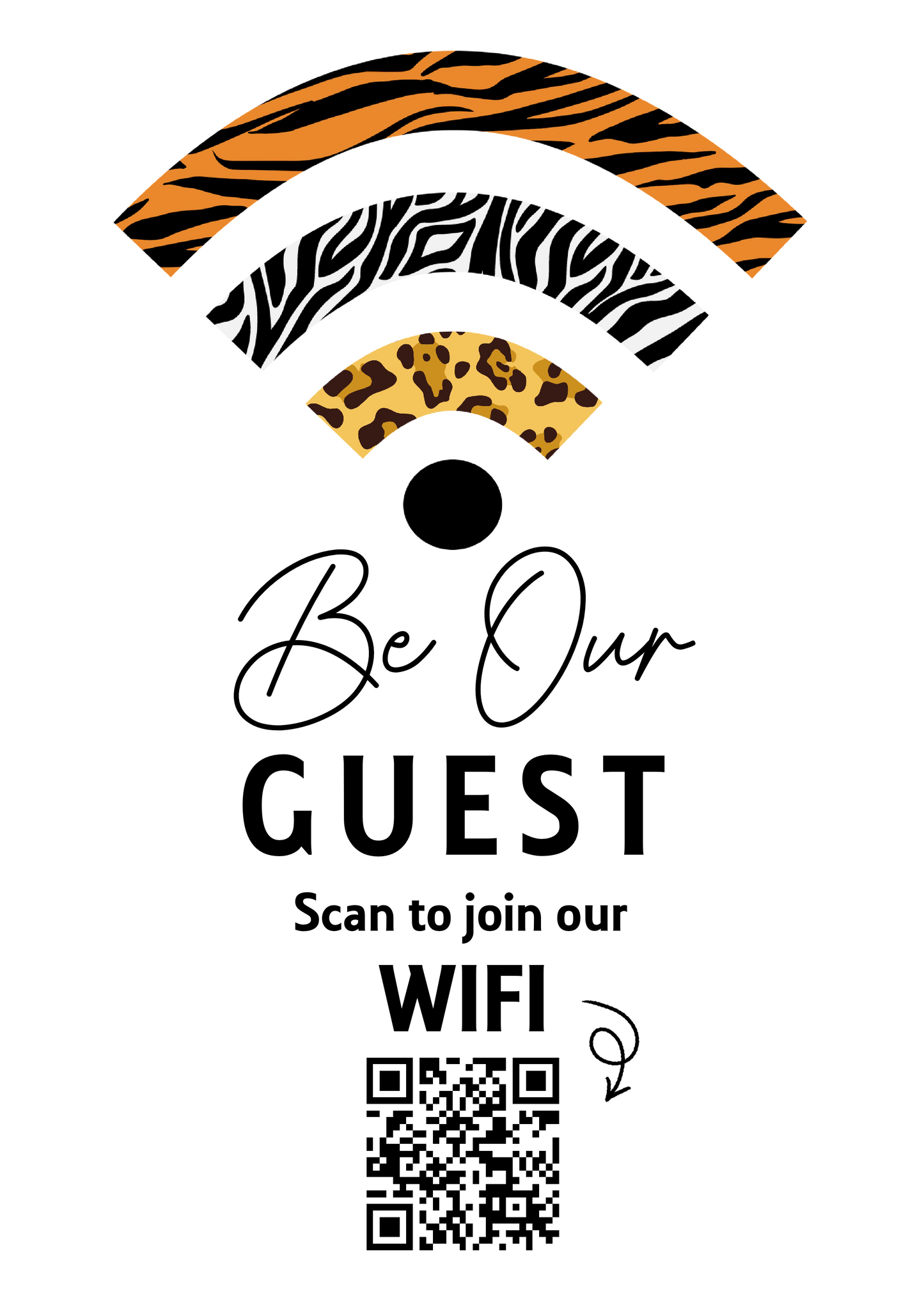 Personalised WiFi Print showcasing a custom QR code and WiFi details, offering a stylish and convenient way to connect to the network.