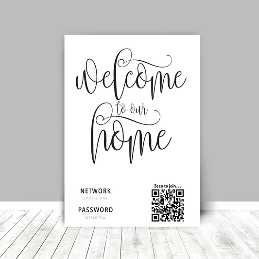 Personalised WiFi Print showcasing a custom QR code and WiFi details, offering a stylish and convenient way to connect to the network.