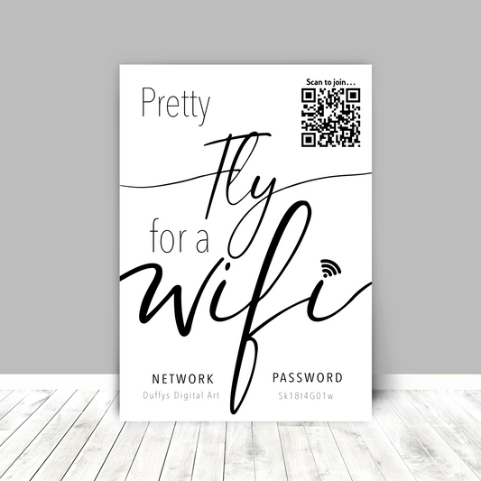 Personalised WiFi Print showcasing a custom QR code and WiFi details, offering a stylish and convenient way to connect to the network.