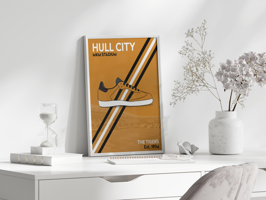 Vibrant team trainer shoe art, customized with team colors and details, personalized with name/number. Ideal for sports fans and art lovers.