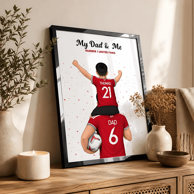 Sport/Football Gift for Dad - Dad and One Child on Shoulder