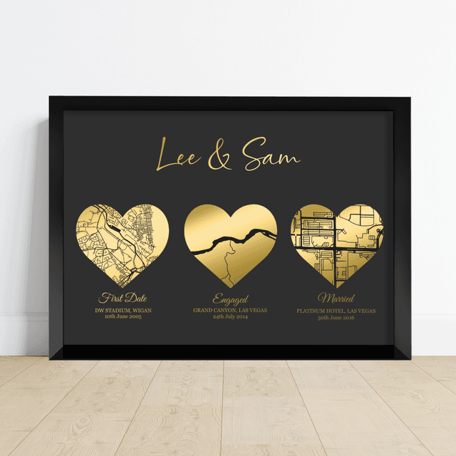 Personalised Our Love Story Map Print – First Date, Engagement & Wedding Locations