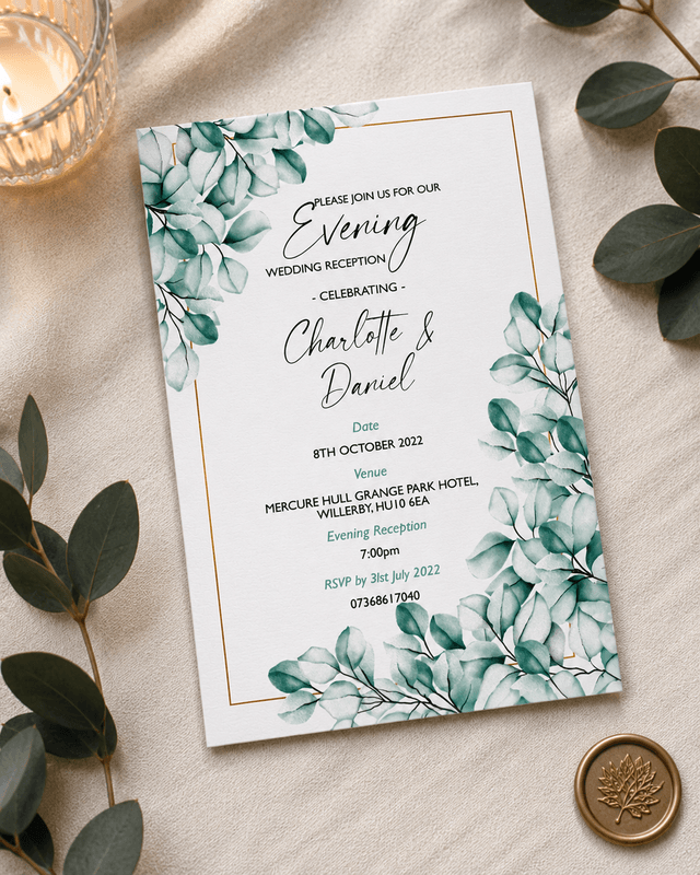 Personalised Eucalyptus Evening Wedding Invitations