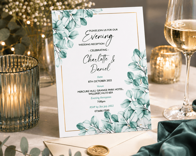 Personalised Eucalyptus Evening Wedding Invitations