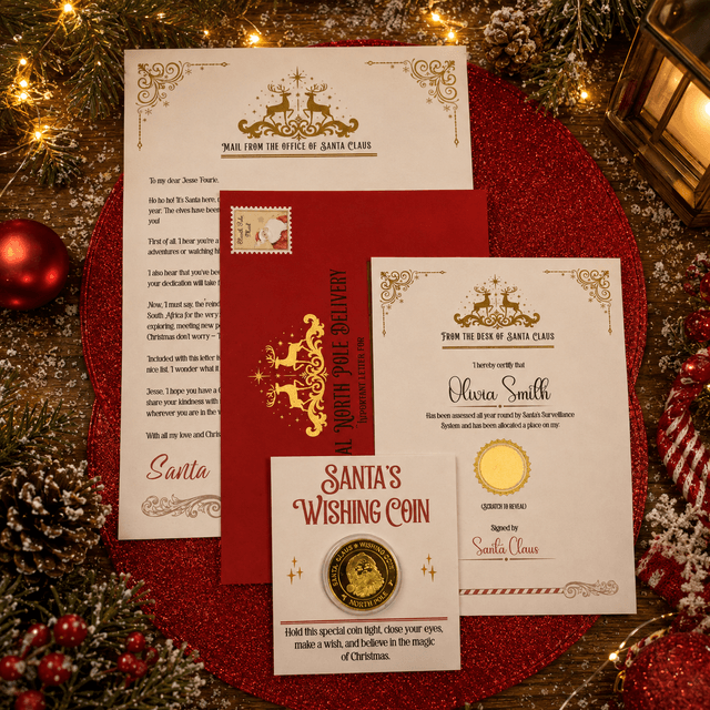 Luxury Personalised Letter from Santa with Scratch Certificate & Wishing Coin