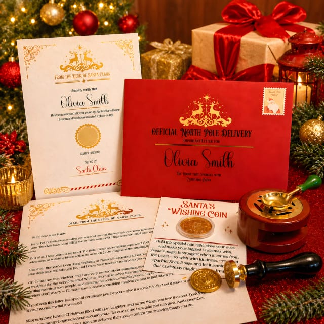 Luxury Personalised Letter from Santa with Scratch Certificate & Wishing Coin