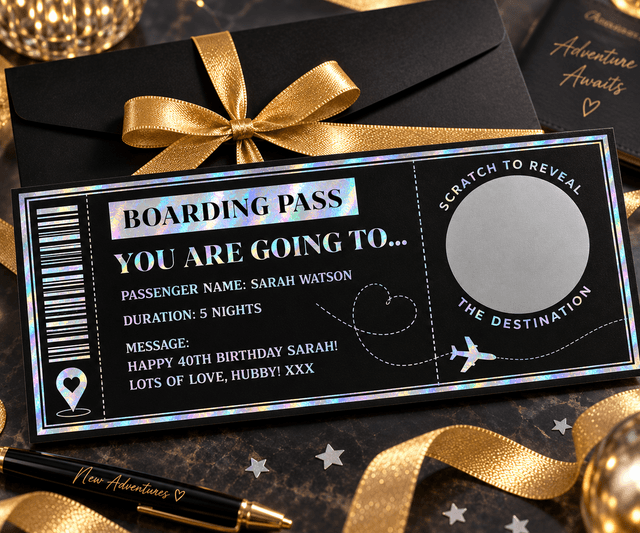 Personalised Foil Boarding Pass Scratch Reveal Ticket