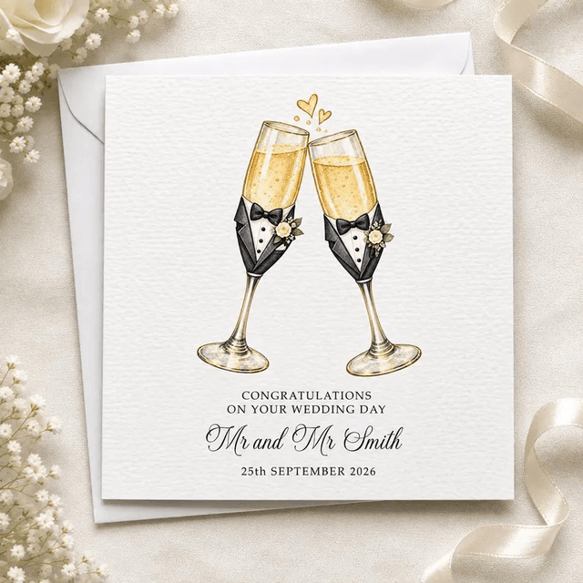 Personalised Same Sex Wedding Card - Tuxedo Glasses
