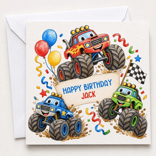 Personalised Cartoon Monster Truck Birthday Card