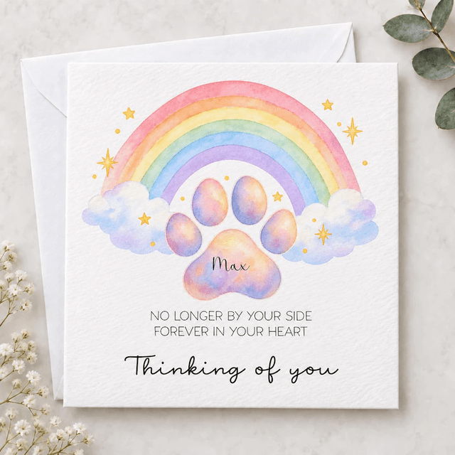 Personalised Pet Bereavement Card - Rainbow & Paw