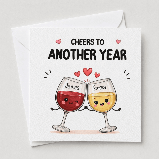 Personalised Wine Glasses Anniversary Card