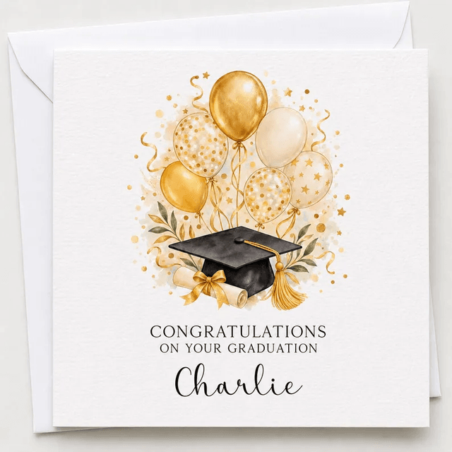 Personalised Graduation Card - Balloons and Mortar Board