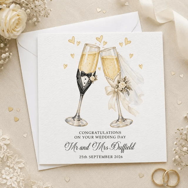 Personalised Wedding Card - Veil & Tuxedo Glasses
