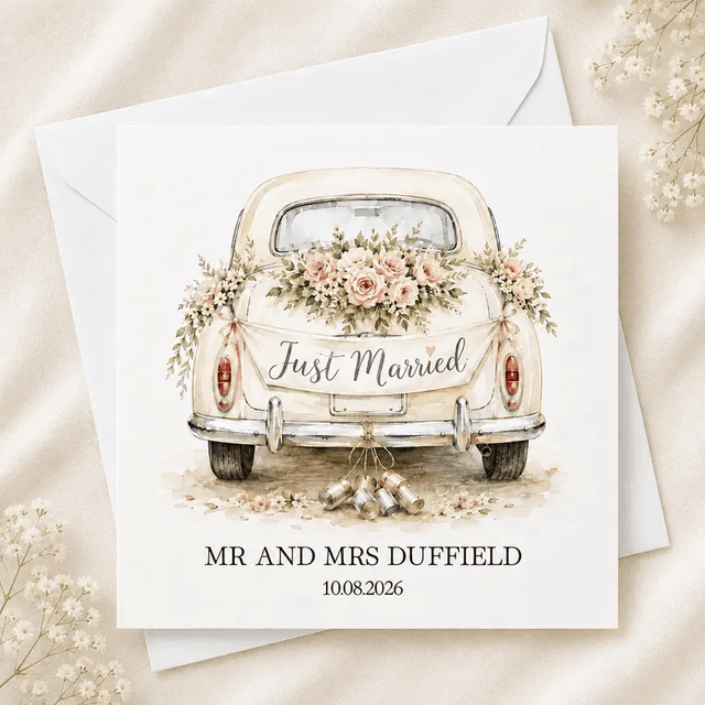 Personalised Vintage Car Wedding Card - White Car