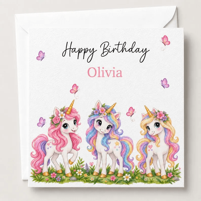 Personalised Unicorn Birthday Card