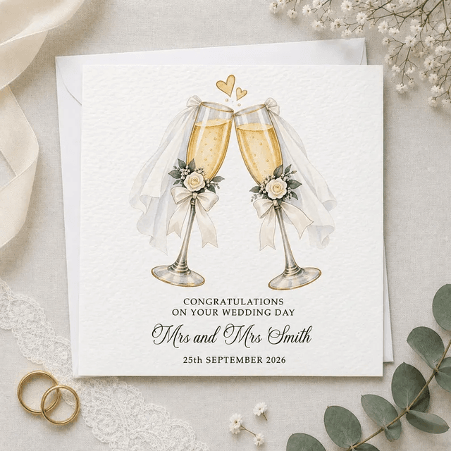 Personalised Same Sex Wedding Card - Veil Glasses