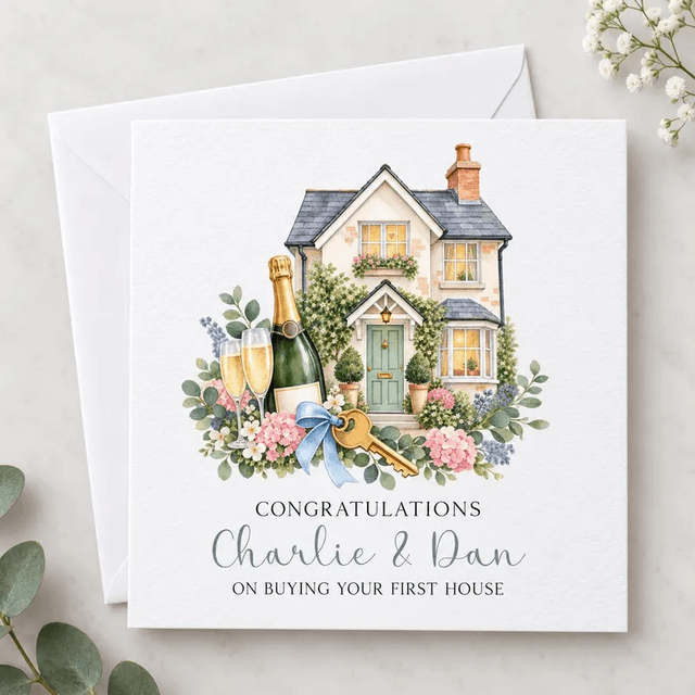 Personalised New Home Card - House and Champage