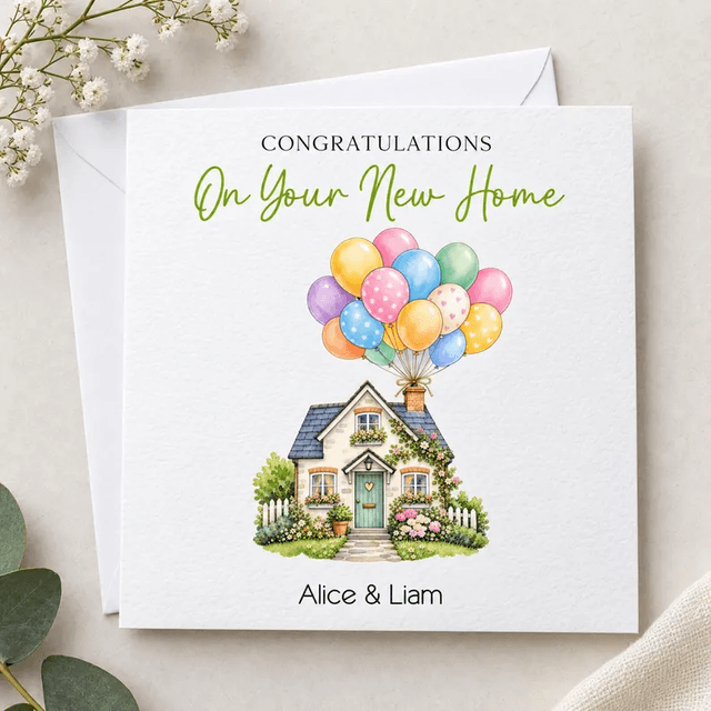 Personalised New Home Card - House and Balloons