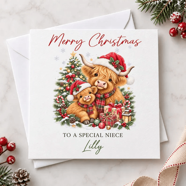 Personalised Highland Cow Christmas Card
