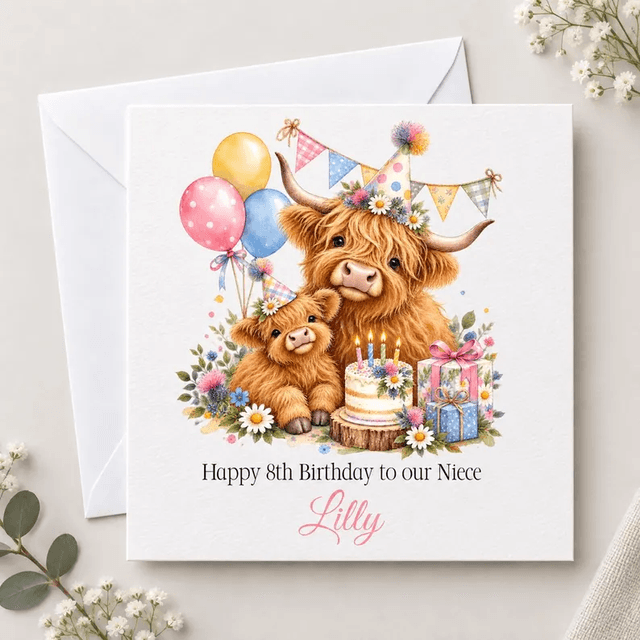 Personalised Highland Cow Birthday Card