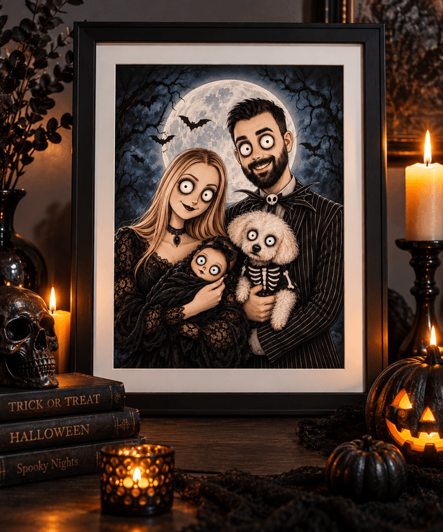 Personalised Halloween Family Portrait from Photo | Gothic Art Print
