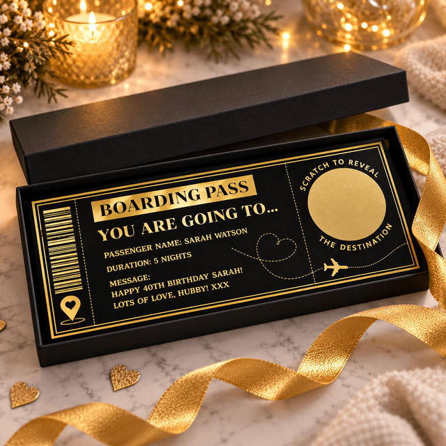 Personalised Foil Boarding Pass Scratch Reveal Ticket