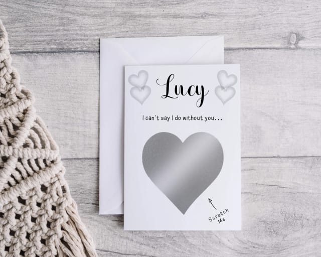 Personalised Bridesmaid Scratch Card - Silver/Grey Heart