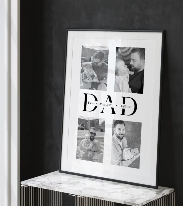 Personalised Dad Photo Print – Custom 4 Photo Collage with Children’s Name