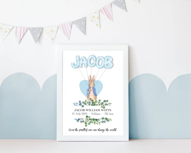 Personalised Newborn Rabbit Baby Gift With Birth Details - Blue