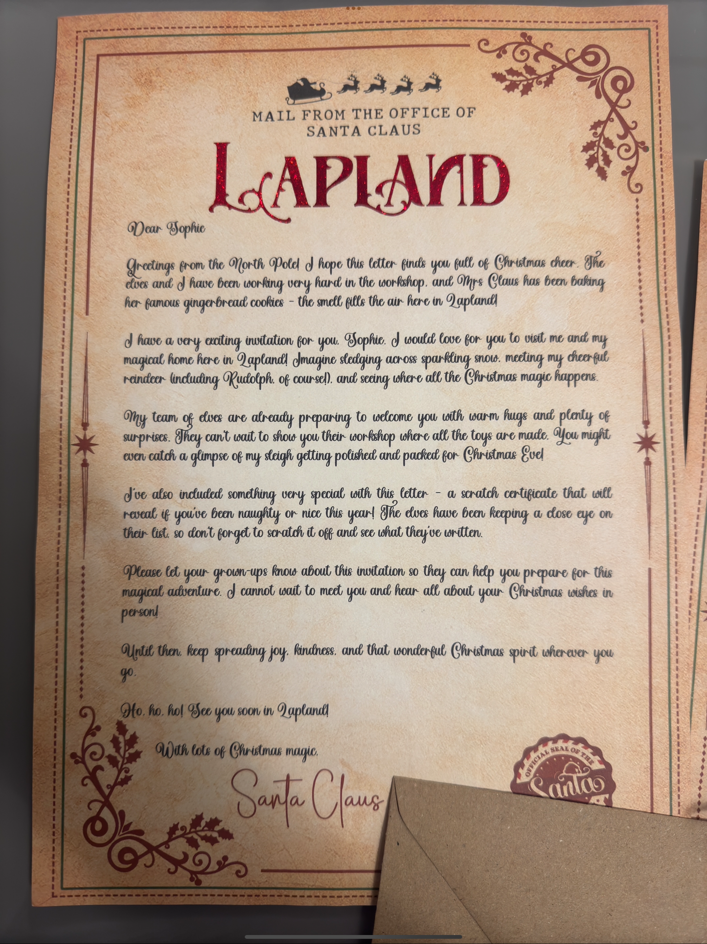 Luxury Personalised Invite to Lapland from Santa with Scratch Certificate