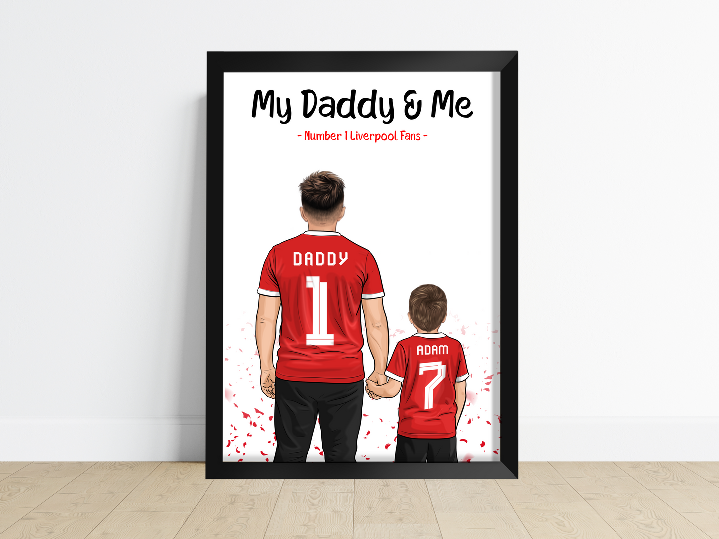 Personalised Daddy and Me football shirt print for dad and child