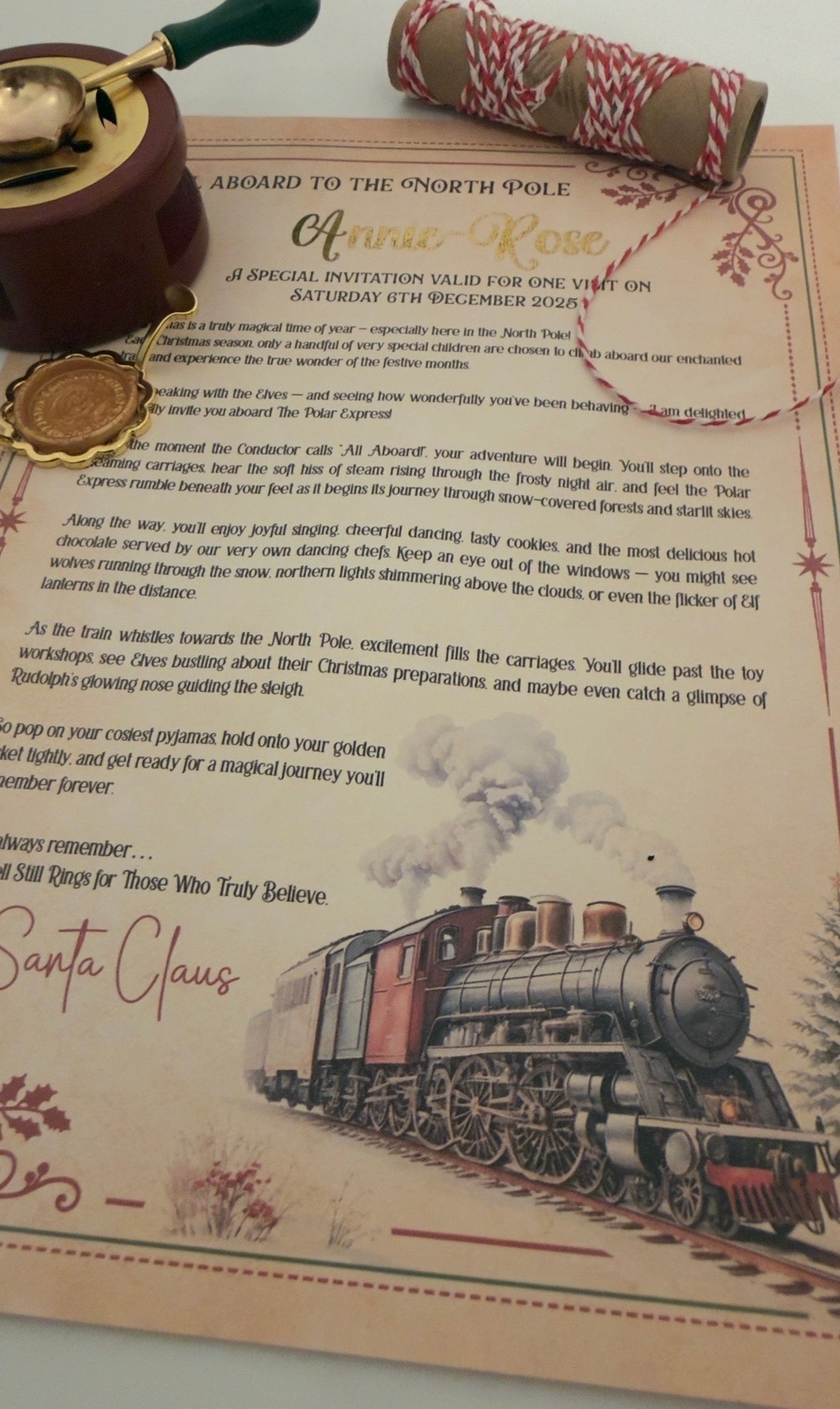 Magical Polar Express Invitation Letter – Custom Name in Gold Foil