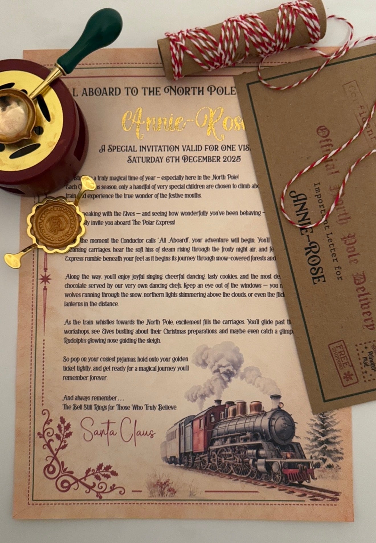 Magical Polar Express Invitation Letter – Custom Name in Gold Foil