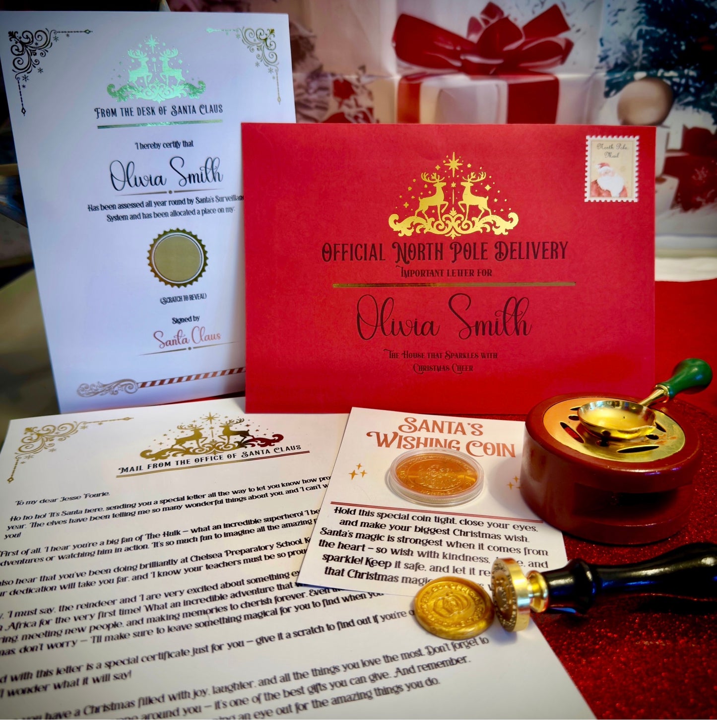 Luxury Personalised Letter from Santa with Scratch Certificate & Wishing Coin