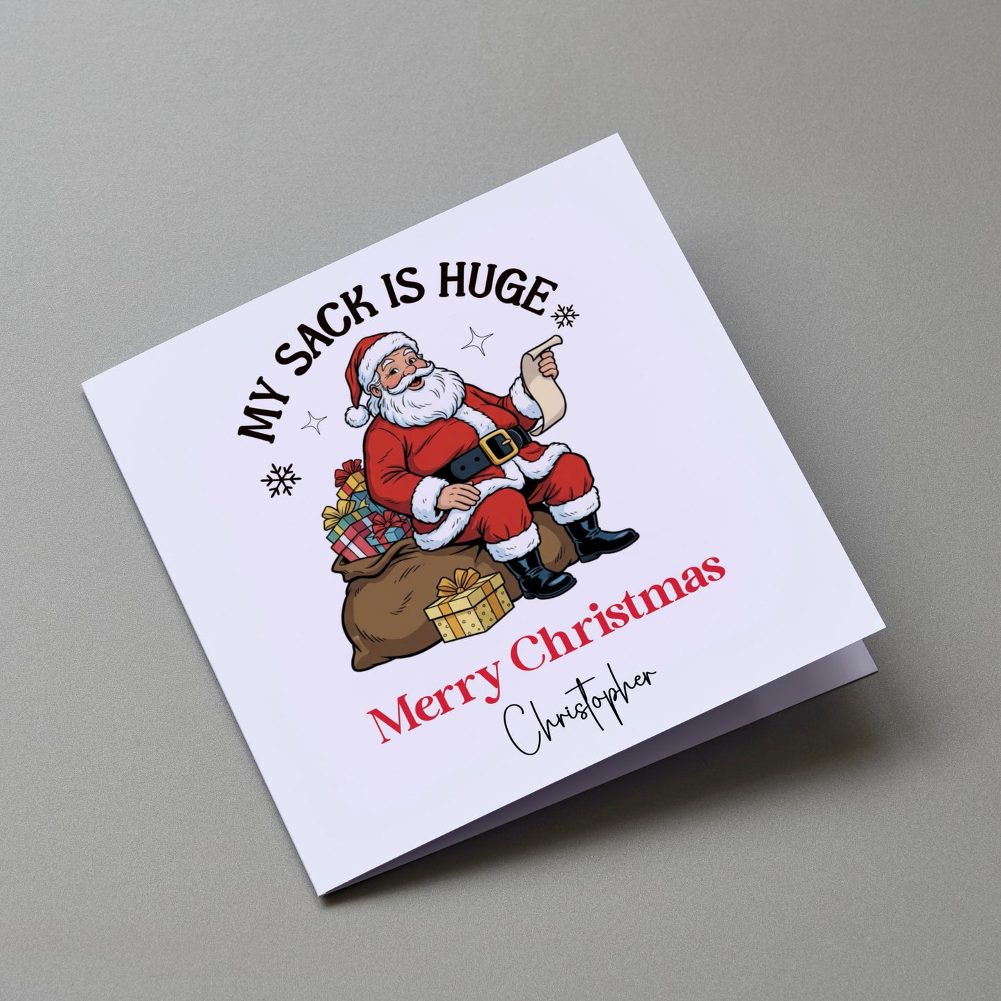 My sack is huge - Personalised Christmas Greeting Card