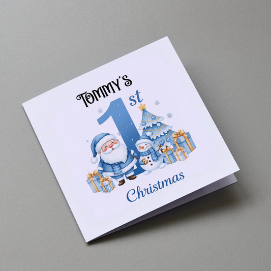 Baby boys 1st Christmas - Personalised Christmas Greeting Card