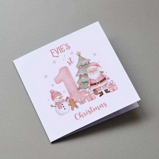 Baby Girls 1st Christmas - Personalised Christmas Greeting Card