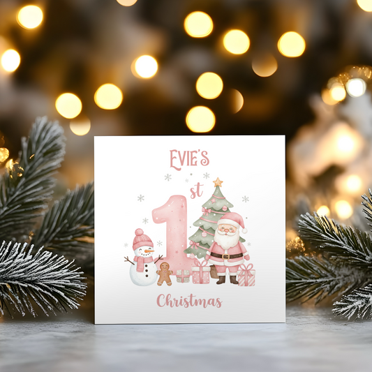 Baby Girls 1st Christmas - Personalised Christmas Greeting Card