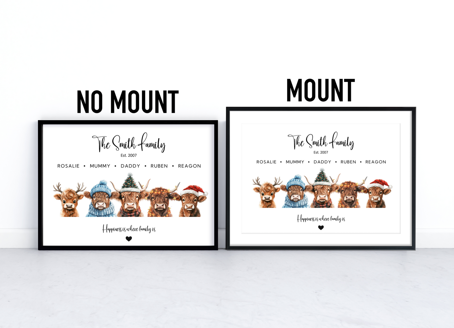 Christmas Highland Cow Family Print