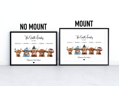 Christmas Highland Cow Family Print