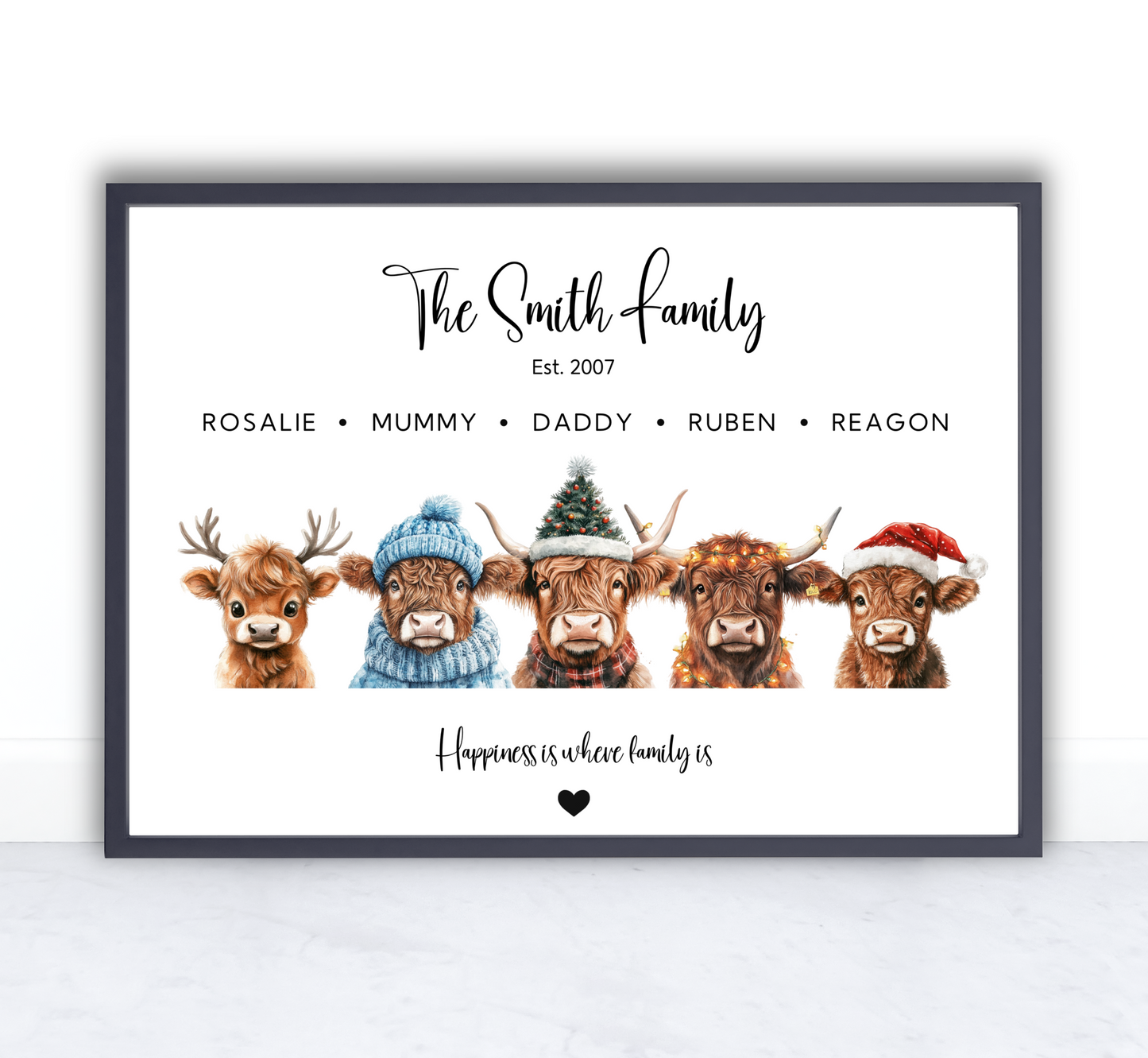 Christmas Highland Cow Family Print