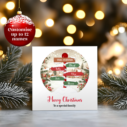 Custom Signpost Family Name Christmas Greetings Card
