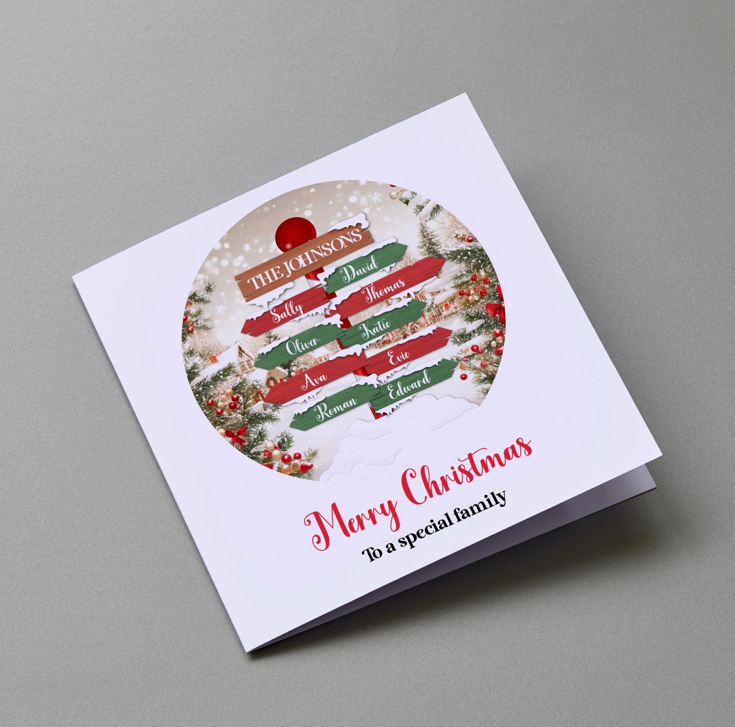 Custom Signpost Family Name Christmas Greetings Card