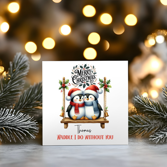 Penguin Couple - Personalised Christmas Greeting Card
