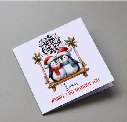 Penguin Couple - Personalised Christmas Greeting Card