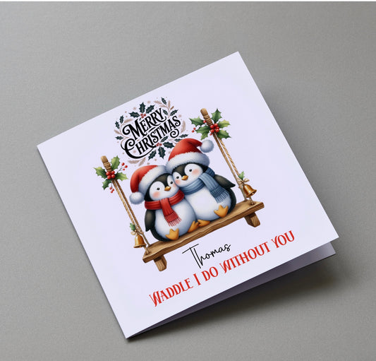 Penguin Couple - Personalised Christmas Greeting Card