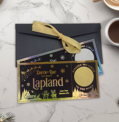 Personalised Lapland Foiled Ticket with Scratch Reveal Date